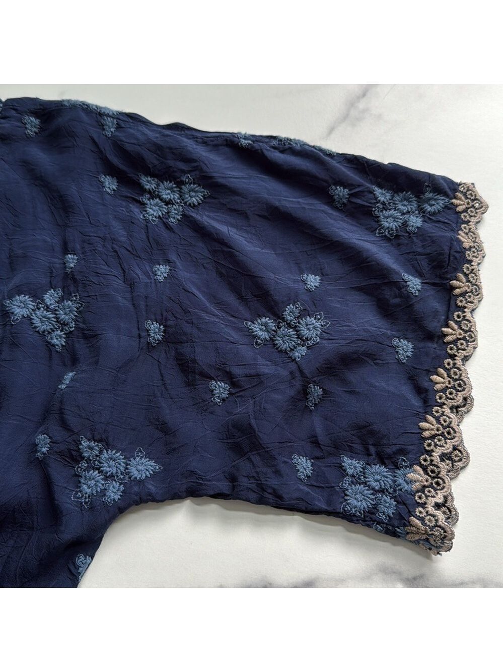 Johnny Was Blue Riza Eyelet Embroidered Shift Dress Size Small - Picture 10 of 16